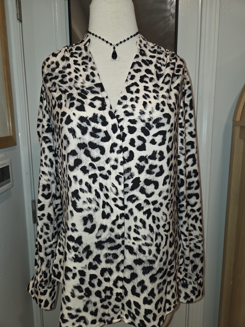 Express Black and White Leopard Print Portofino Blouse